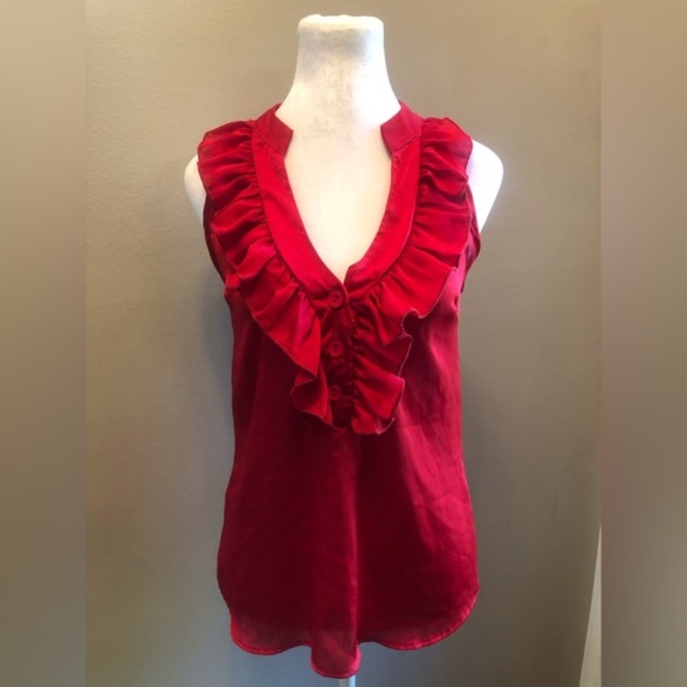 Sexy Plunging Backless Blouse Contempo Size Medium Brilliant Cherry Red🍒🍒🍒